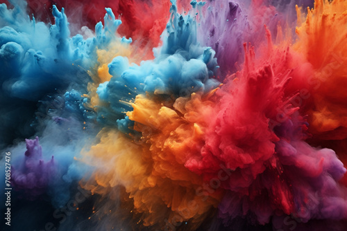 closeup view of colored powder explosion. Splash of colorful dust. Abstract pattern background. Generative AI