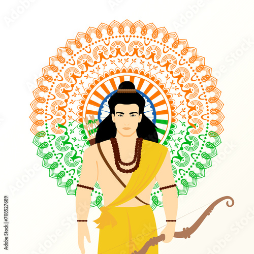 Lord Ram Illustration with Indian Tricolor Mandala Vector photo