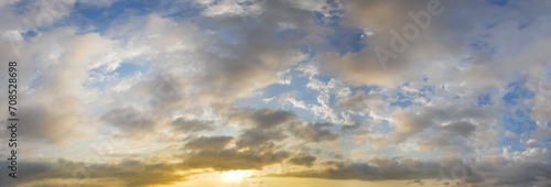 Beautiful sky landscape. Panoramic sky with cloud and sun light. Atmosphere cloudscape skyline nature background © artmim