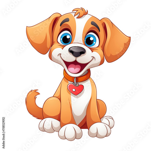 Cute and happy cartoon puppy isolated on white background