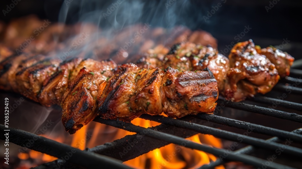 beef shish kabobs on the grill. Neural network AI generated art beef shish kabobs on the grill. Neural network AI generated art
