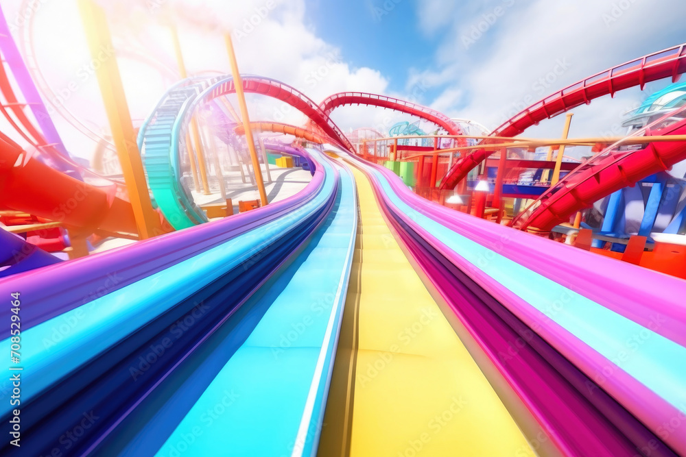 Motion Masterpiece: First-Person Journey on a Rainbow Roller Coaster
