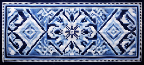 Cross stitch embroidery, blue color, generative AI