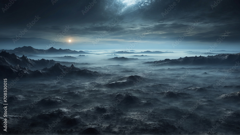 The planet's surface was covered in dark fog