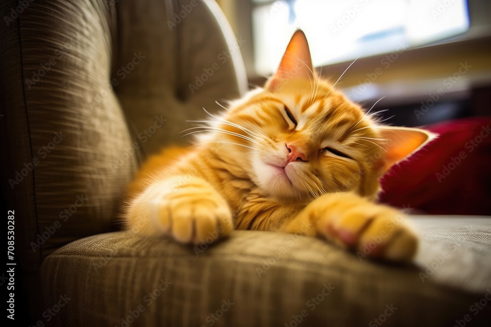 Purr-fectly Relaxed: Yellow Couch Cat Nap
