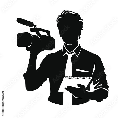 Journalist with Camera and Notepad Silhouette