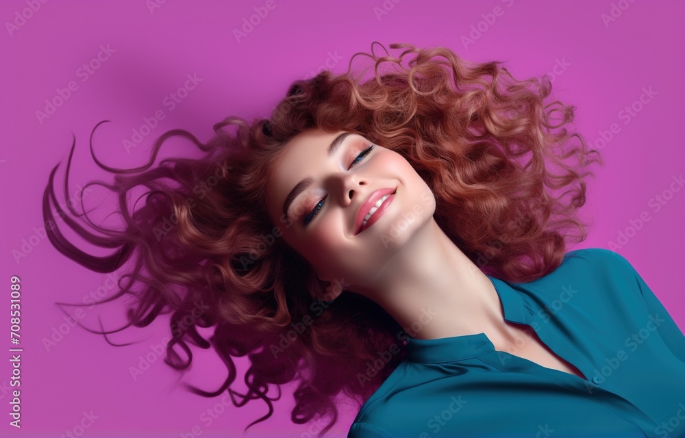 Redhead woman smiling with eyes closed Redhead woman smiling with eyes closed