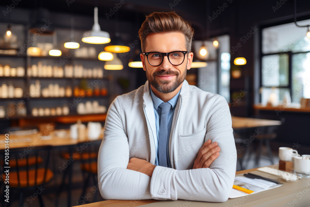 Fototapeta premium Proud Pharmacy Professional in a Well-lit Space