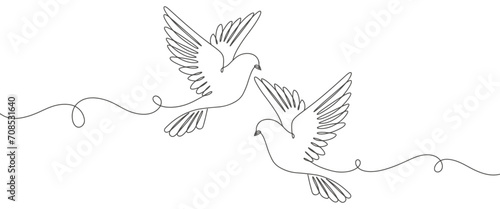 Couple of dove line art style vector illustration