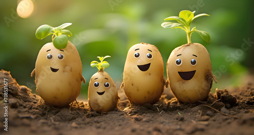potato family with faces, ai generated. photo