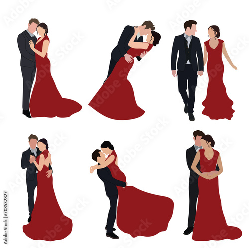 Valentine Couple Faceless portrait, couple in different poses. vector illustration set.