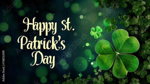 Wallpaper Mural copy space, abstract illustration to the day of saint Patrick, banner with text " Happy St. Patrick's Day", four-leaf clover in the background.  Design for St. Patrick’s Day poster, background, napkin Torontodigital.ca