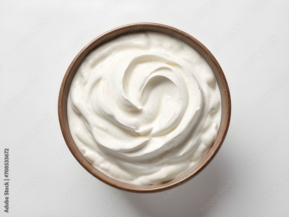 Top view of isolated bowl of sour cream Top view of isolated bowl of sour cream