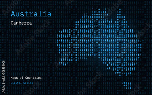 Australia Map Shown in Binary Code Pattern. Matrix numbers, zero, one. World Countries Vector Maps. Digital Series