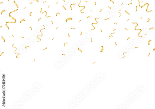Golden Confetti Background. Falling Confetti for Party, Birthday, Celebration or Anniversary. Vector Illustration on White Background. 