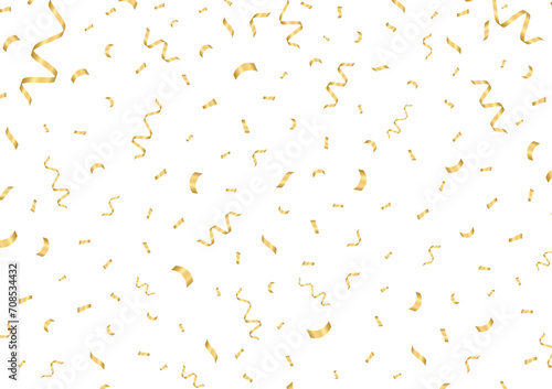 Golden Confetti Background. Falling Confetti for Party, Birthday, Celebration or Anniversary. Vector Illustration on White Background. 