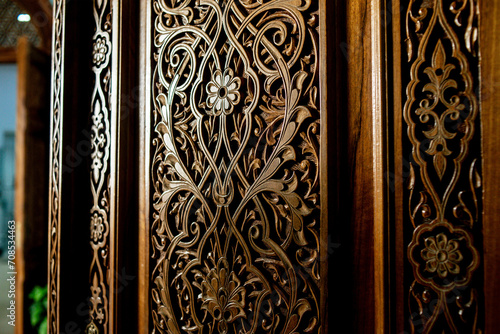 Wooden decor with pattern in Uzbekistan, entrance photo