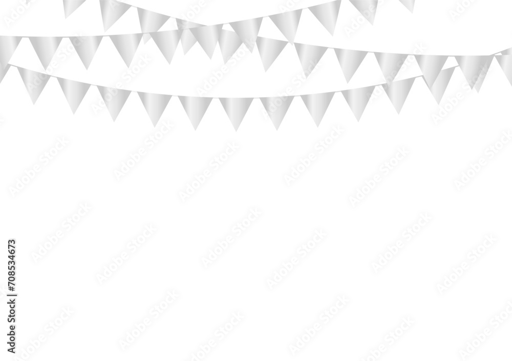 Silver Party Flag or Festive Flag Garland. Party Background for Party, Birthday, Celebration or Anniversary. Vector Illustration on White Background. Silver Party Flag or Festive Flag Garland. Party Background for Party, Birthday, Celebration or Anniversary. Vector Illustration on White Background.
