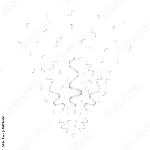 Silver Confetti Background. Falling Confetti for Party, Birthday, Celebration or Anniversary. Vector Illustration on White Background. 