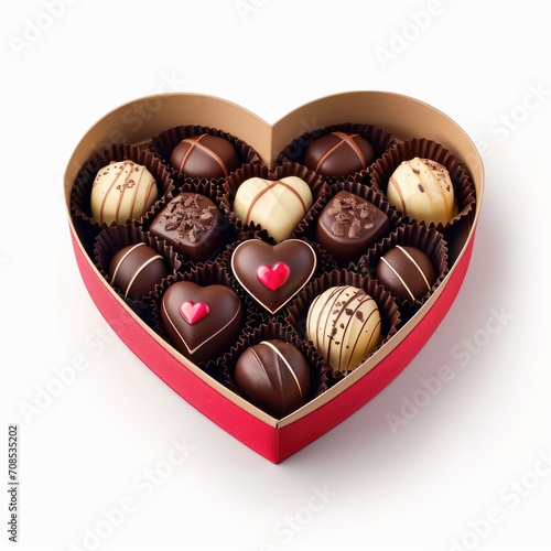 A heart shaped box filled with assorted chocolates, St. Valentine's day symbol © Friedbert