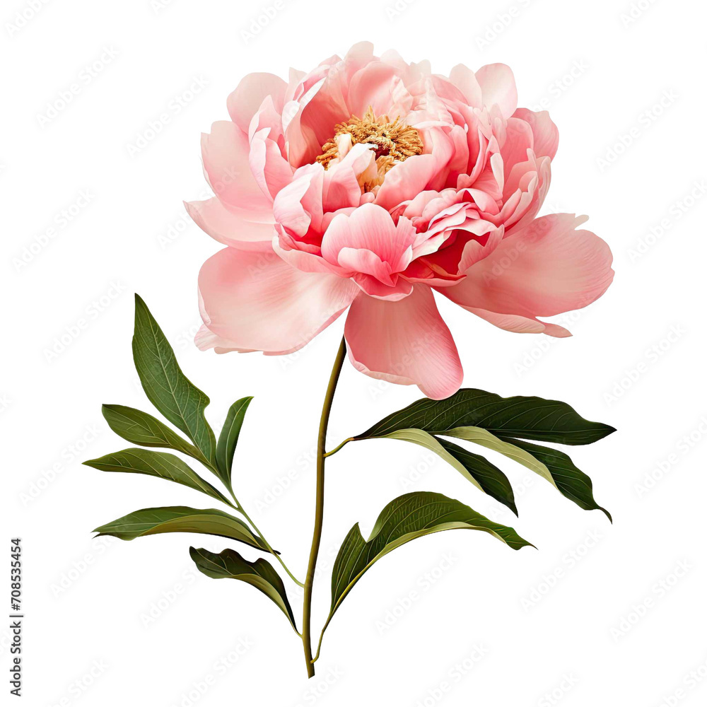 pink peony flowers in full bloom, its lush and abundant petals resembling a fragrant, luxurious cushion,isolated on transparent