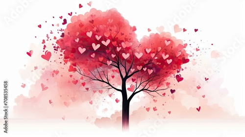  A red tree with heart leaves isolated on transparent background. Love tree, valentines day or love concept.