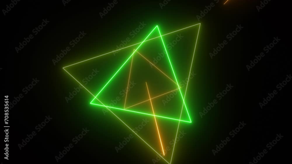 Green and purple neon tunnel made by growing triangles, Infinite loop in 4K. Green and purple neon tunnel made by growing triangles, Infinite loop in 4K.