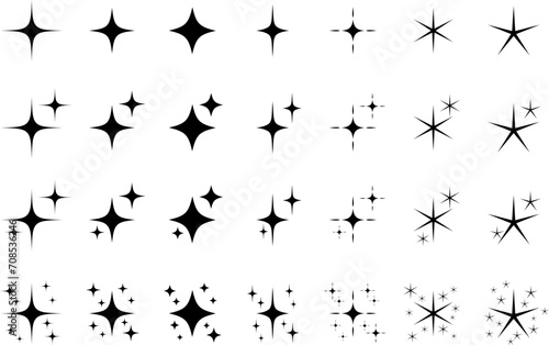 モノクロの星のキラキラエフェクト　ベタ色　セット