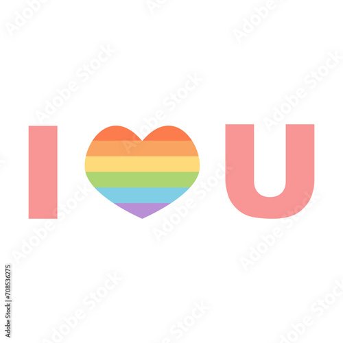 I love you text with heart in colors of lgbt flag. Rainbow heart as symbol of gender equality, people diversity.