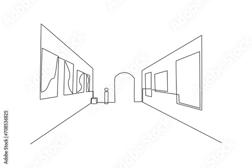 Simple continuous line drawing of art exhibition art.