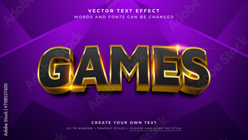 Vector Editable 3D black gold text effect. Glowing shiny gold graphic style on abstract purple blue background