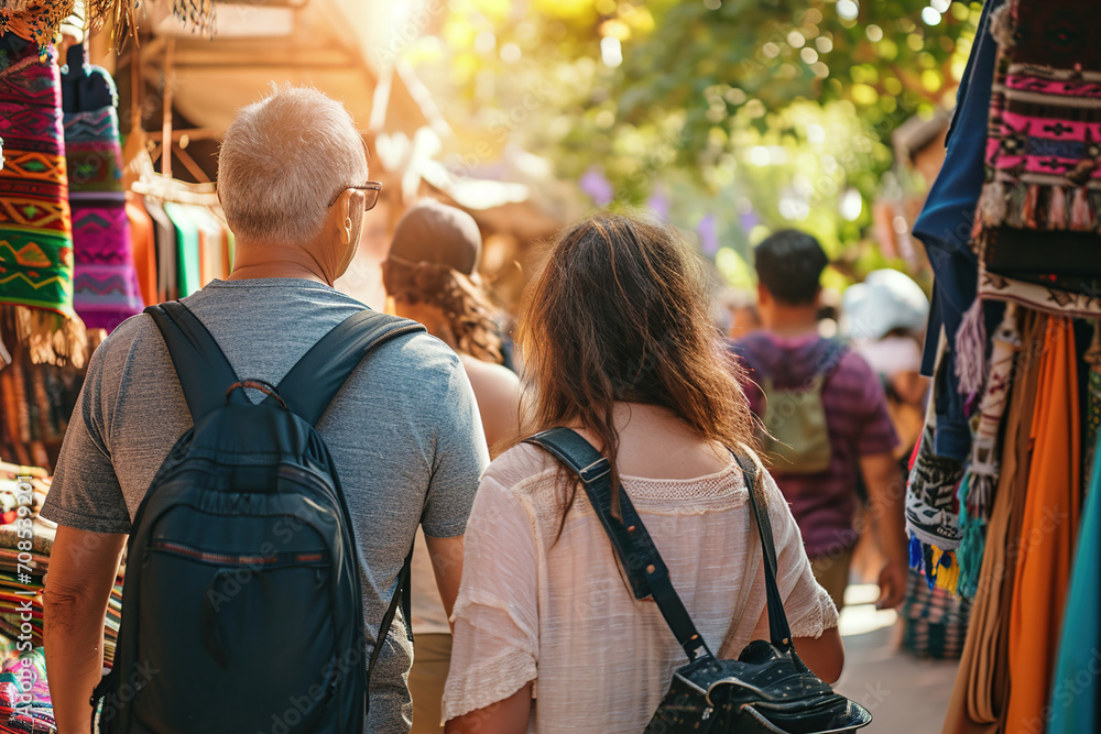 A diverse group of people exploring crafts and goods at the market.