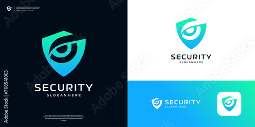 Cyberspace eye logo design. Security shield logo vector inspiration