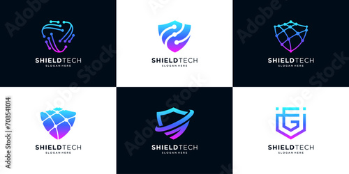 Collection of shield logo design template. secure icon set logo technology.