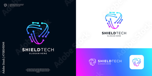 Security tech icon logo. Abstract shield secure logo design