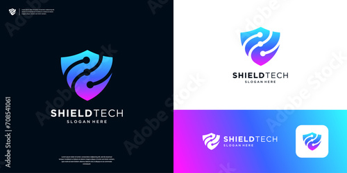 Gradient shield logo design. security technology icon template