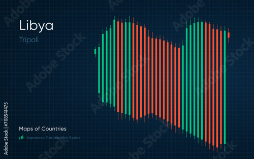 Libya, Tripoli map is shown in a chart with bars and lines. Japanese candlestick chart Series