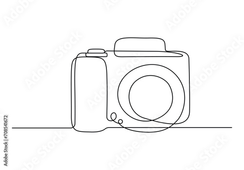Simple camera continuous single line drawing vector illustration. Pro vector.