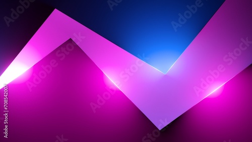 3d render, abstract geometric background illuminated with pink blue neon light. Glowing zigzag lines, curvy shapes. Futuristic minimalist wallpaper photo