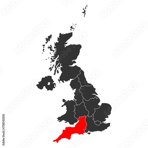 South west of United Kingdom of Great Britain and Northern Ireland map, detailed web vector