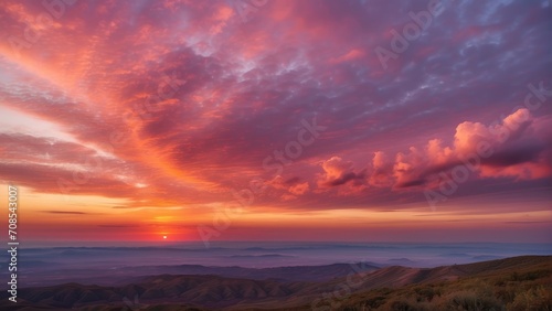 A Captivating Sky Sunrise Photo Revealing a Mesmerizing Palette of Reds  Oranges  Pinks  and Purples. Morning Sky Transforms into a Symphony of Colors.