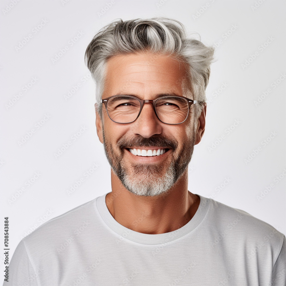 Studio portrait of an older man smiling with a modern haircut. Advertisement for dental, business, studio, etc. Studio portrait of an older man smiling with a modern haircut. Advertisement for dental, business, studio, etc.