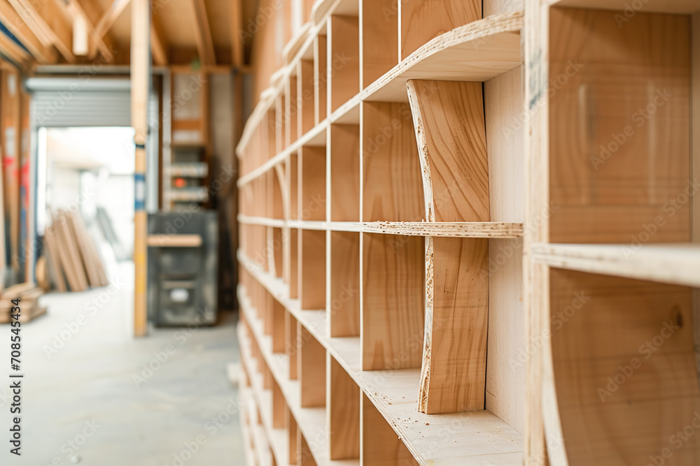 Progress shots of building custom shelves or storage units.