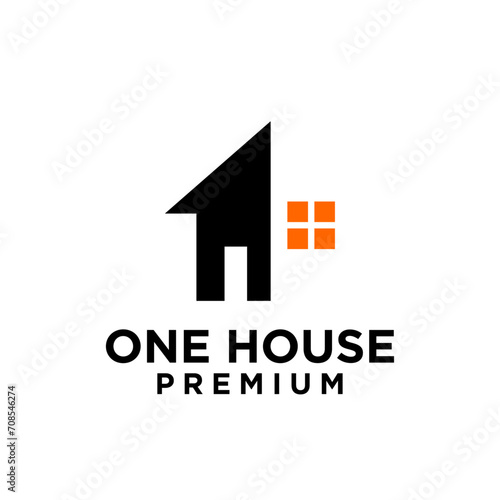 one 1 house home letter logo icon design  template