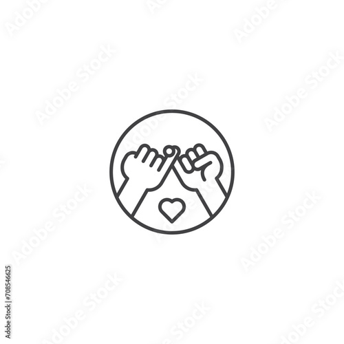 Pinky promise friendship, swear hand gesture. Vector outline icon illustration