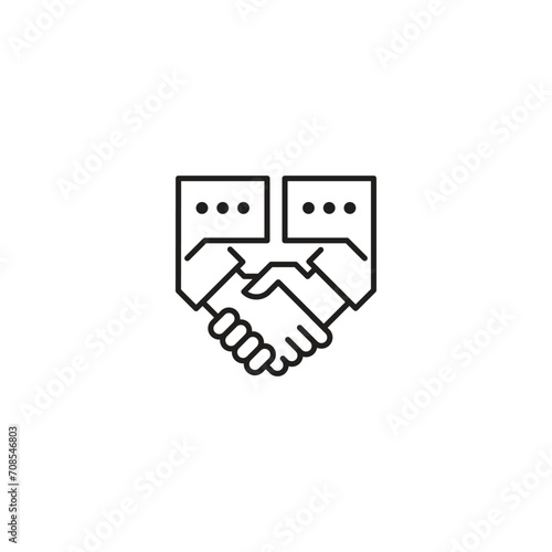 Chat deal, handshake partner, Business concept. Vector outline logo icon illustration