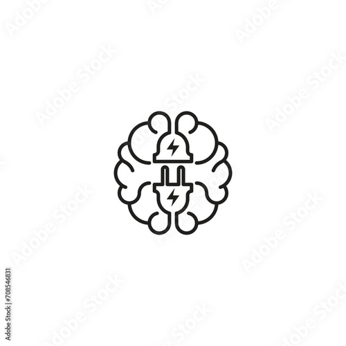 Brain storming, plug brain, charger mind concept. Vector logo icon outline template