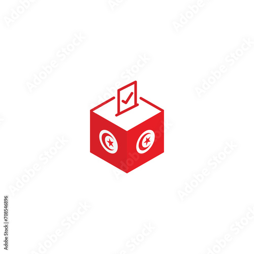 Tunisia election concept, democracy, voting ballot box with flag. Vector icon illustration