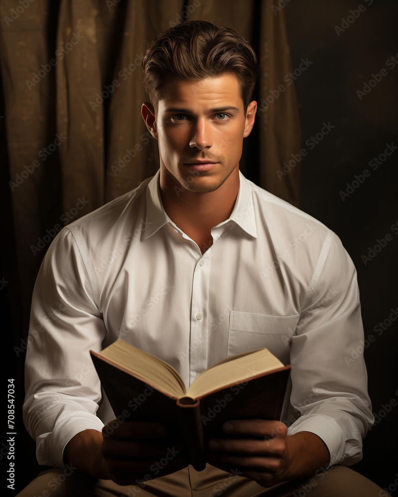man reading a book, Man in White Shirt with Book in Hands man reading a book, Man in White Shirt with Book in Hands