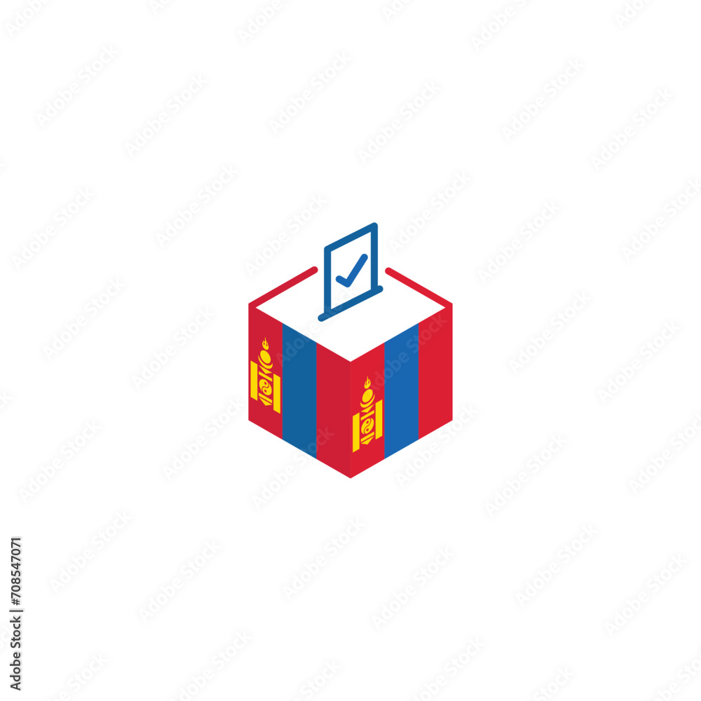 Obraz premium Mongolia election concept, democracy, voting ballot box with flag. Vector icon illustration